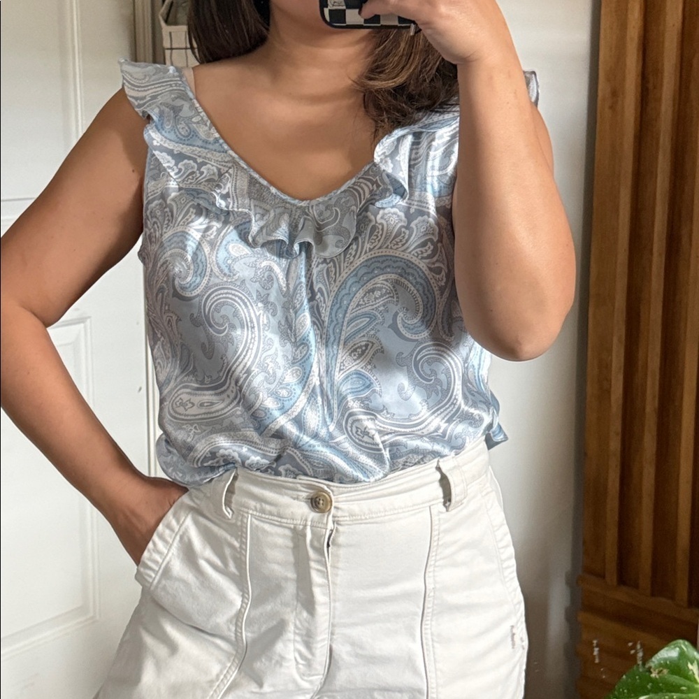 Neiman Marcus Silk Paisley Ruffle Tank Top. M